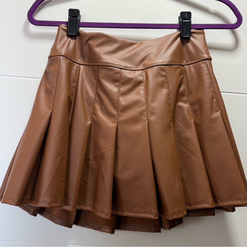 aerie Tan Brown Faux Leather Circle Skirt